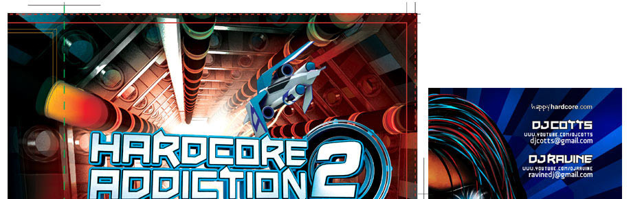 Hardcore Addiction 2 CD artwork. A happy hardcore mix CD by DJ Cotts and DJ Ravine in collaboration with happyhardcore.com. This artwork had a 'Wipeout'(game) theme set in part within the Large Hadron Collider. The music's high speed and so the art needed to be action packed. Plus it's an excuse to do OTT things. 