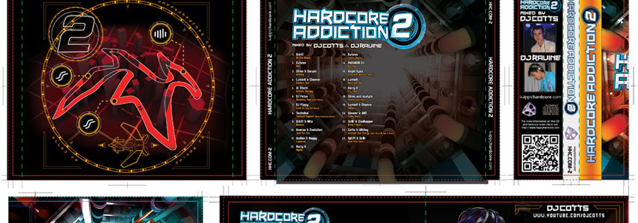 The inside graphic behind the where the CD sits is similar to a track loading screen from a racing game, displaying power-up bonuses and hazards around the course design. The rear of the cover is inside the LHC without the ships.