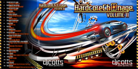 CD cover artwork design  for DJ Cotts Hardcore Ch00nage Volume 11. Tracklistings and bespoke happy hardcore themed graphics to fit CD case.