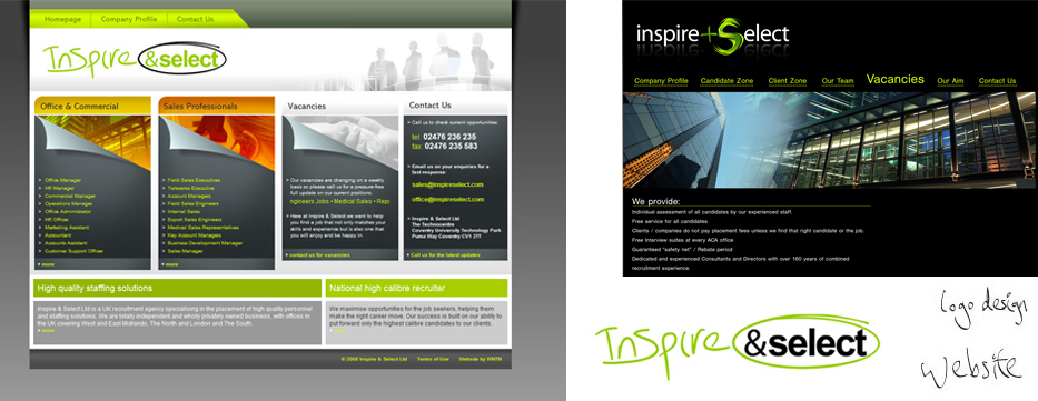 Inspire & Select required a brand redesign and an online 'business card type' presence to act as a point of contact for recruiters and employment candidates.