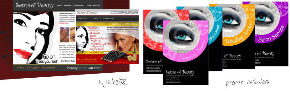 Sense of Beauty - Complete branding and implementation across marketing materials and corporate identity including a website. The company provides training courses and sought designs for manuals and promotional artwork.